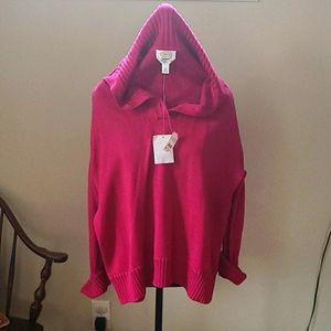 Fuchsia cotton button collar pullover